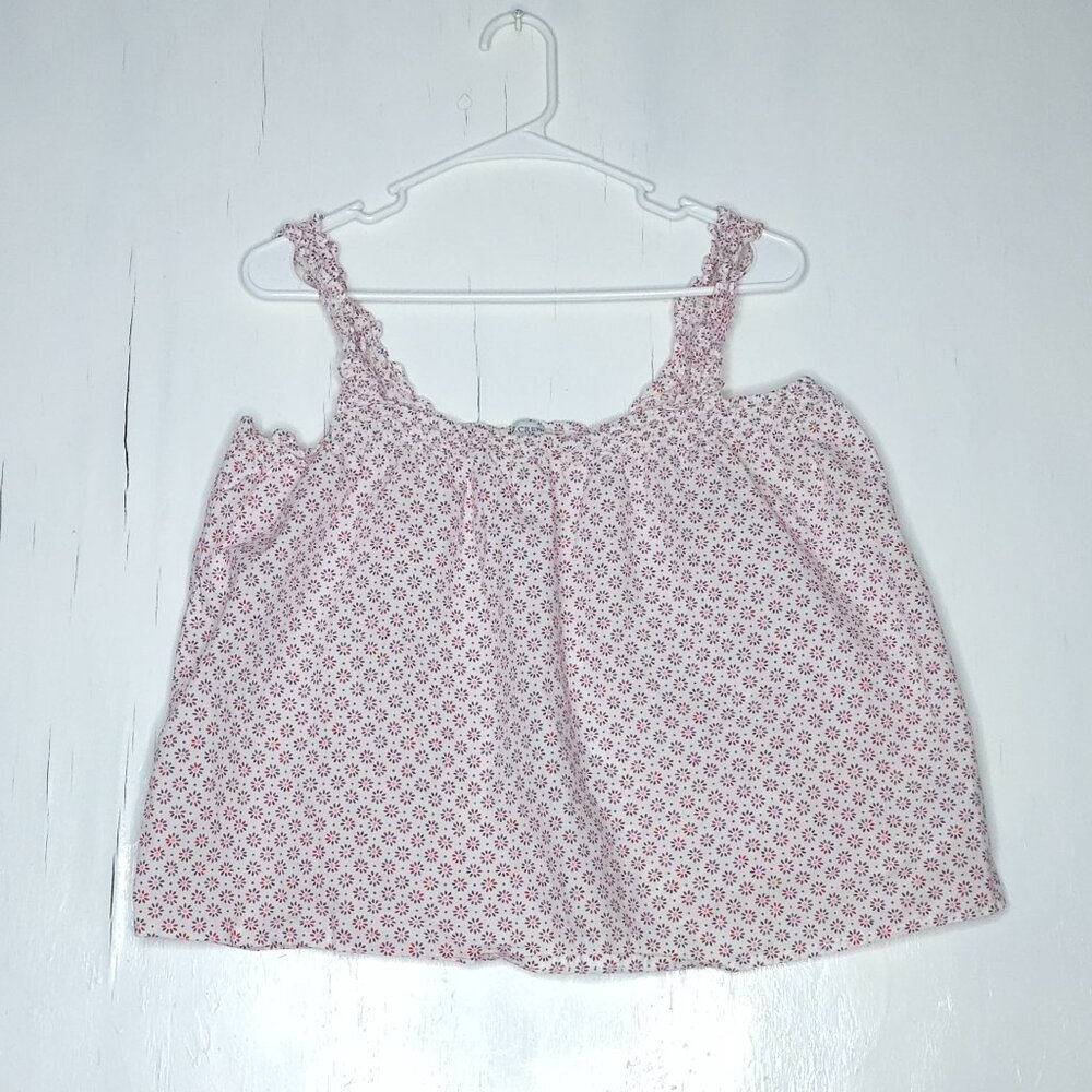 J.Crew Smocked Cami Pink and White Floral Tank Pajama Top XL Y2K Coquette